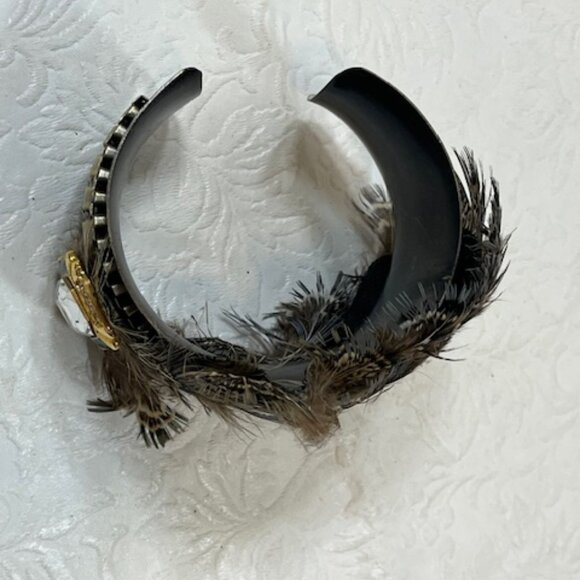 VTG Bird Feathered Crystal Rhinestones Brass Metal Bracelet Adjustable 6.5" - Picture 6 of 16